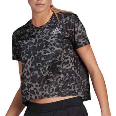 Adidas Supernova Prime-Blue T-Shirt Running Top in Grey & Black Leopard Print