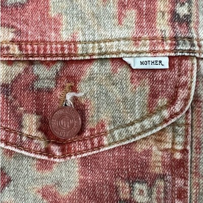 Pre-owned Mother Denim Mountain Drifter Geometric Denim Jacket Moroccan Rug Burn Size S In Red