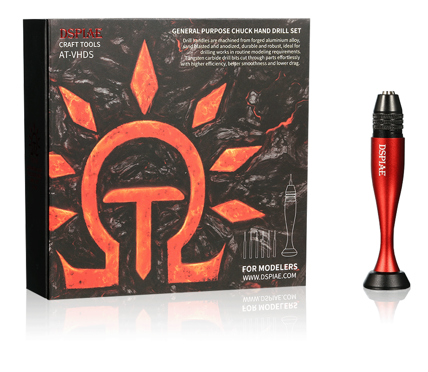 DSPIAE Aluminum Chuck Hand Drill Set with 10 Tungsten Drill Bits AT-VHDS - US