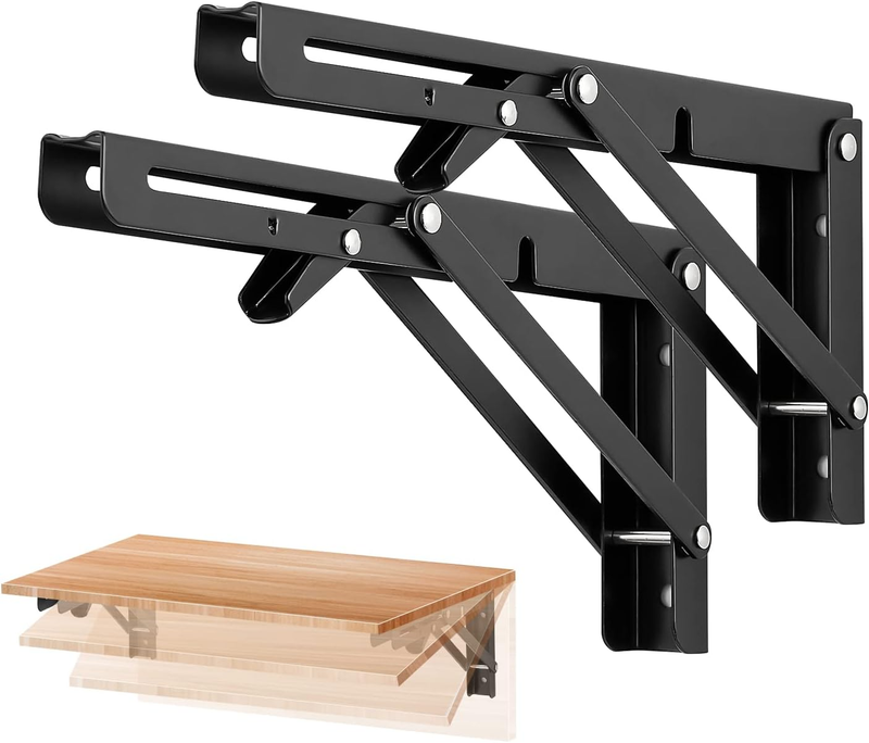 Matte Black Folding Shelf Brackets, 10 Inch, 2 Pack