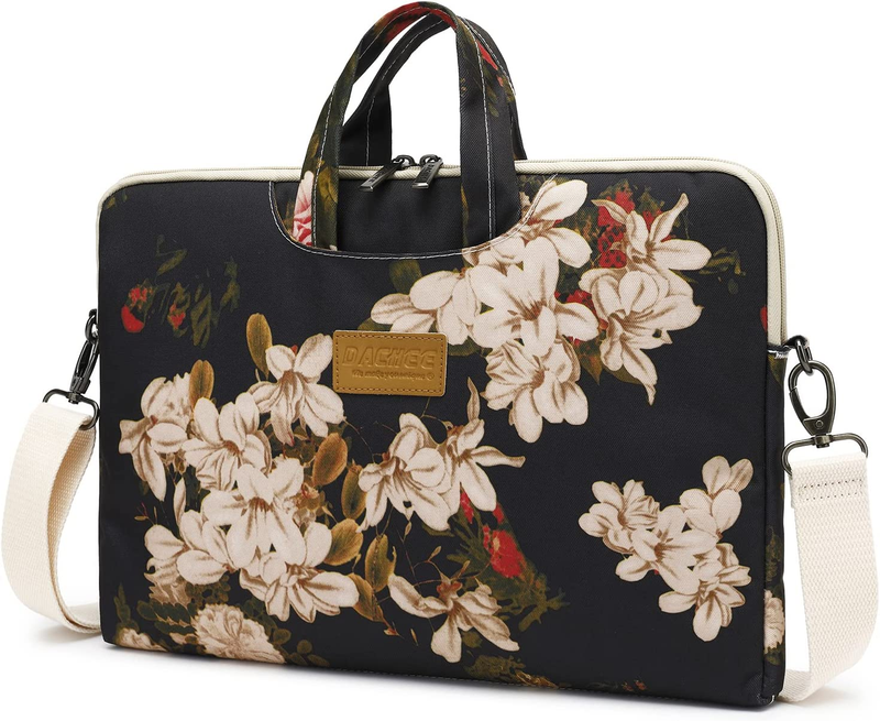 Black Peony Patten Waterproof Laptop Bag Case Sleeve for 14 Inch 15 Inch Laptop