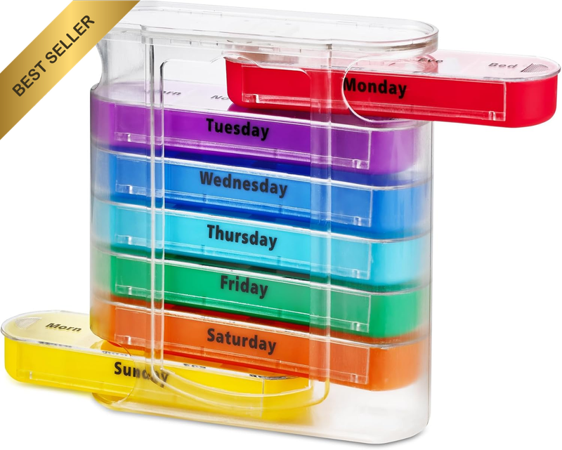 Weekly Pill Organizer, Four Times-A-Day, 1 Dispenser with Stackable AM/PM Compar