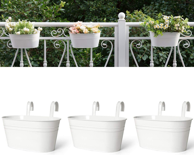 Metal Iron Hanging Flower Pots for Railing Fence Hanging Bucket Pots Countryside