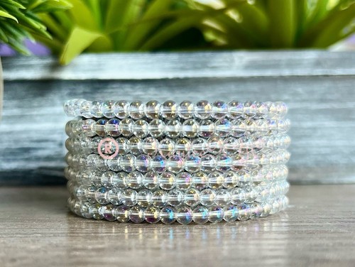 Wholesale 6 Pcs Angel Aura Quartz 4mm 7.5” Crystal Stretch Bracelet