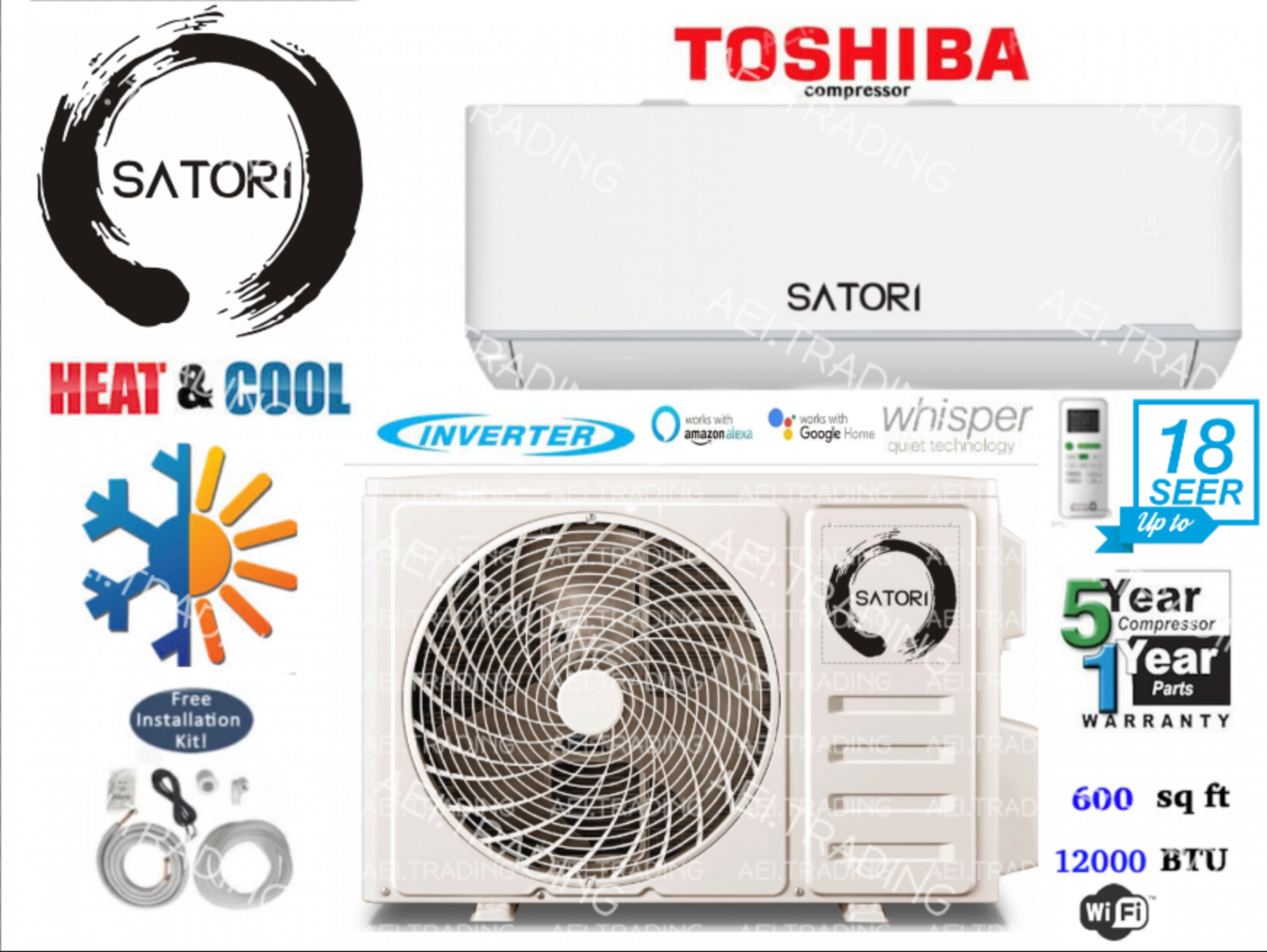 12000 BTU Ductless Air Conditioner/Heat Pump Mini Split 110V
