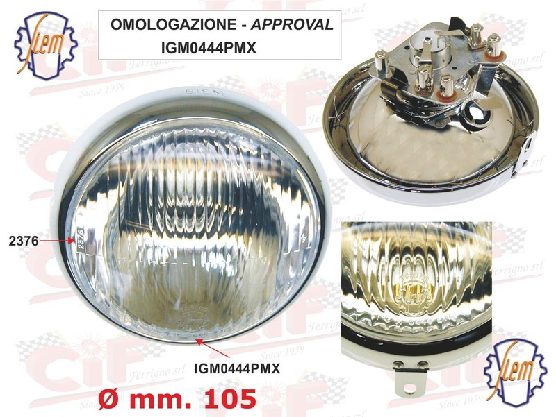 Fanale Anteriore Faro Vespa 125 Vna Vnb Completo Di Portalampada Siem -Ã Mm.105