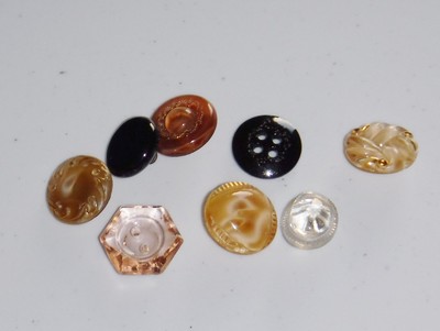 Antique Glass Buttons Pink Black Beige Clear Vintage lot of 8