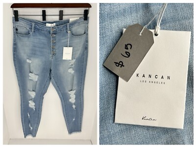 Kancan NWT High Rise Skinny Ankle Jeans Women's 3XL Distressed Button Fly NEW