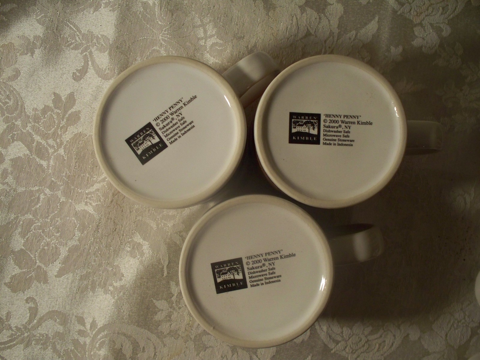 Vintage Set of 3 Sakura Henny Penny Warren Kimble Mugs 2000 Stoneware