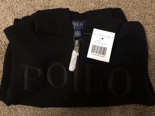 Boys Polo Logo 1/4 ZIP Toddler Black Wool Sweater Hoodie Size 3T NWT 85$