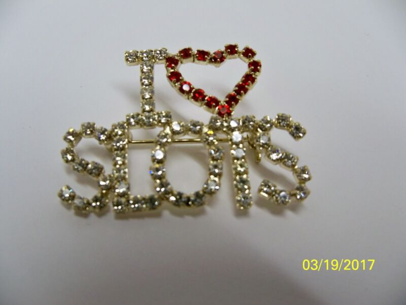 Stunning, I Love Slots Ladies pin or broach with crystal rhinestones, New!