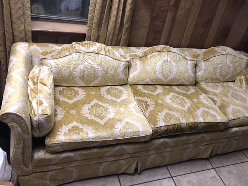 Vintage Hollywood Regency Long Gold Velvet Sofa