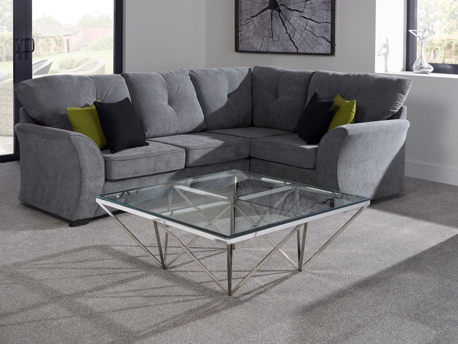 Giza Glass Coffee Table Square Stainless Steel Frame Modern Star