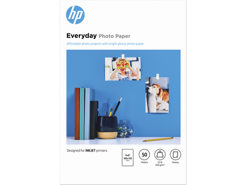 HP Everyday Photo Paper, Glossy, 52 lb, 4 x 6 in. (101 x 152 mm), 50 sheets