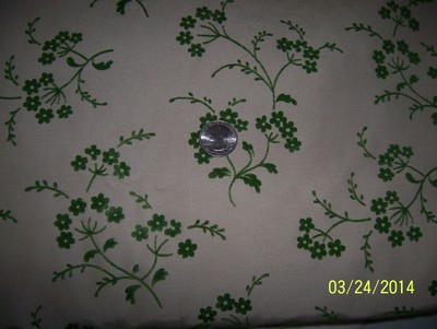 Vintage Sewing Craft Drapery Decorator Fabric  Green Velvet Floral on Tan  4Y