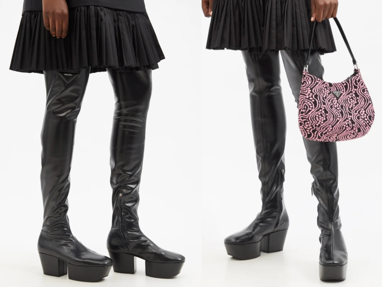 Pre-owned Prada Boots Over-the-knee Platform Boots Overknee Gothic Platform Shoes 37 In Black