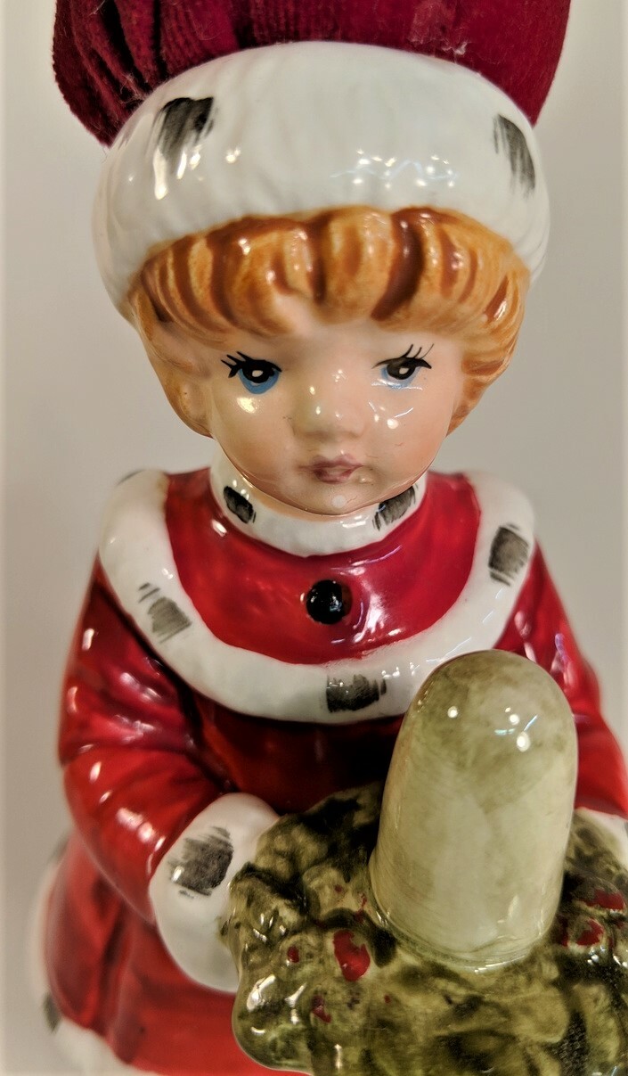 Vintage Schmid Holiday Girl  Original Thimble and Pin Holder Velvet Hat