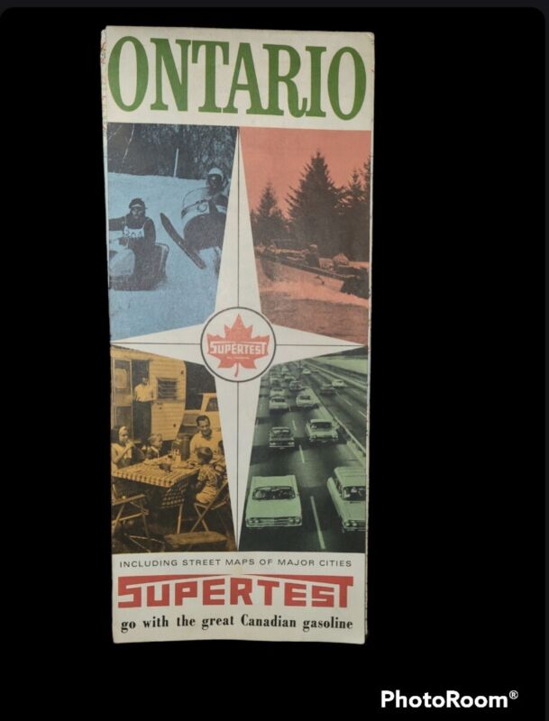 Vintage 1970 Onterio,Canada travel map, Gas Station,  car, road trip