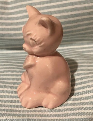 Vintage Unmarked Shawnee Mccoy Pink Cat Kitten Art Pottery Figurine