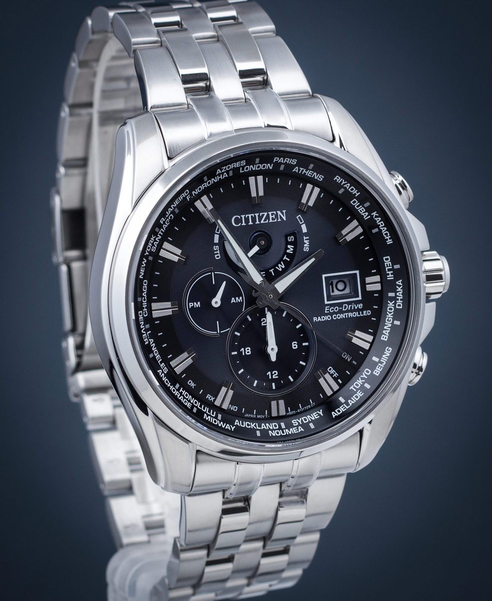 Pre-owned Citizen Sapphire Crystal Radio Controlled Men's Watch Dual Time At9030-55l