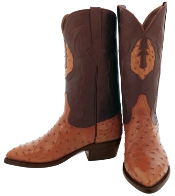 Pre-owned Black Diamond Cowboy Western Boots Leather Ostrich Quill Cognac J Toe Botas In Brown