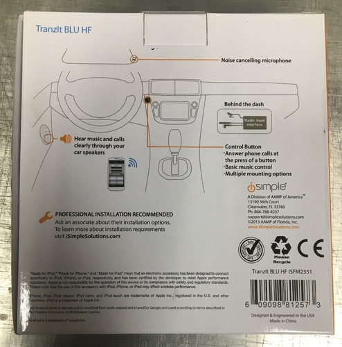 iSimple ISFM2351 TranzIt BLU HF Bluetooth Enabled FM Transmitter