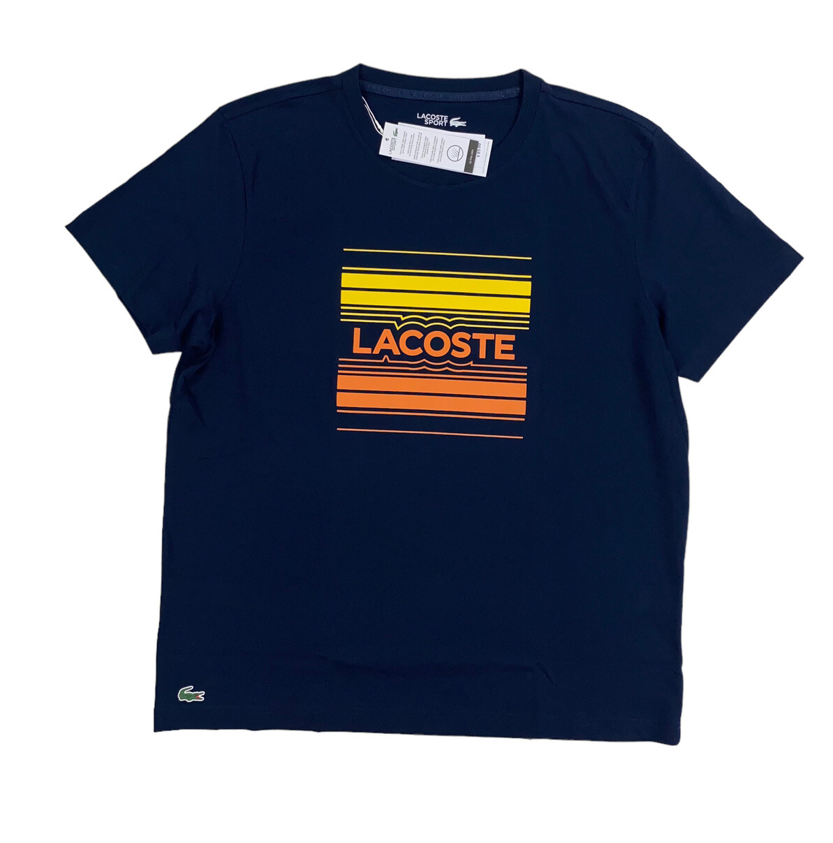 

НОВАЯ спортивная мужская футболка Lacoste с коротким рукавом и графикой Spellout темно-синяя TH0851, Синий, TH0851