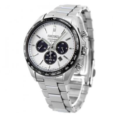 Pre-owned Seiko Selection Sbpy165 Panda White Dial Solar Analog Chronograph Men Watch