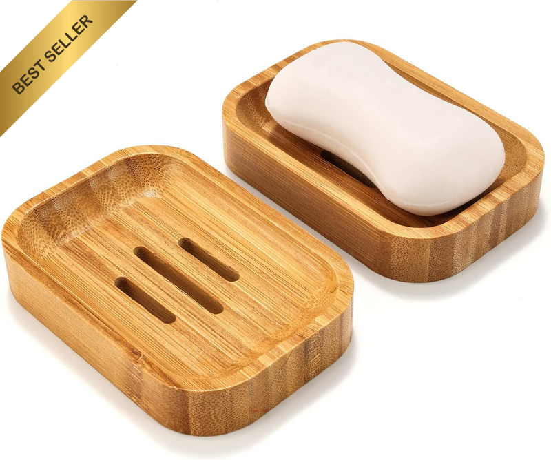 Natural Wood Bamboo Soap Dish Holder for Bathroom Kitchen, Sponge Storage Access