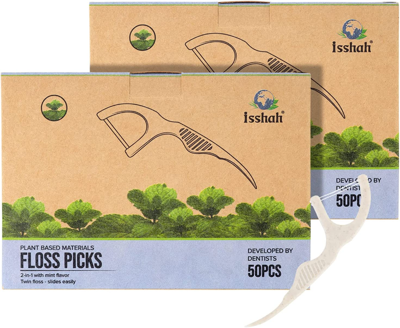 Natural Dental Floss Picks (100 Count) - Vegan, Eco Friendly, Sustainable Dental
