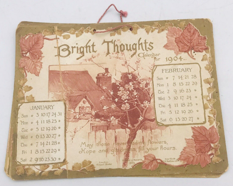 Antique 1904 EP Dutton & Co Bright Thoughts Calendar Leaf & Cottage Cattle