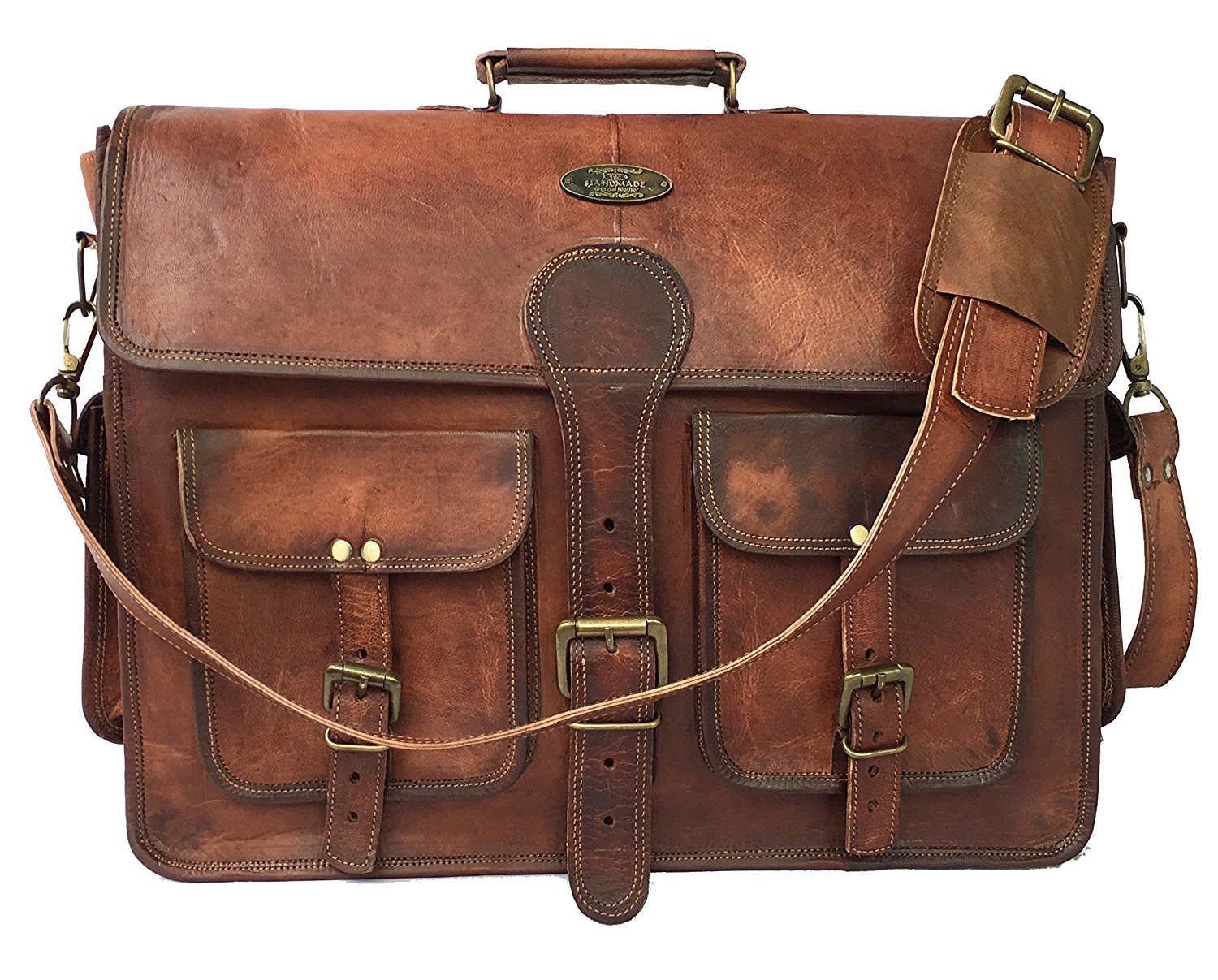 17 Leather Vintage Messenger Shoulder men Satchel Laptop School Briefcase Bag