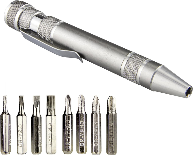 8 in 1 Mini Screwdriver Set Small Screwdrivers Pen Magnetic Repair Tools EDC Compact Precision Gadgets for Computer Eyeglasses Daily Home Improvement Use (Grey)