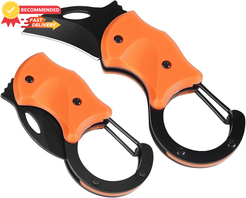 Small Pocket Knife Carabiner Keychain Orange Folding Blade, Box Cutter Gifts