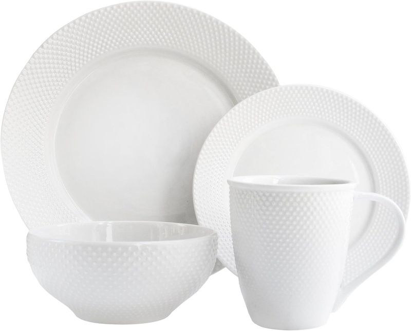 Elle Décor round Dinnerware Set – 16-Piece Porcelain Dinner Set W/ 4 Dinner Plate, 4 Salad Plates, 4 Bowls & 4 Mugs – Unique Gift Idea Any Special Occasion or Birthday