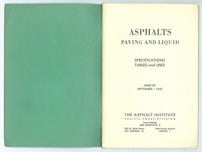 Sept 1943 Asphalts Paving & Liquids Specifications Tables & Uses, 27 Pages