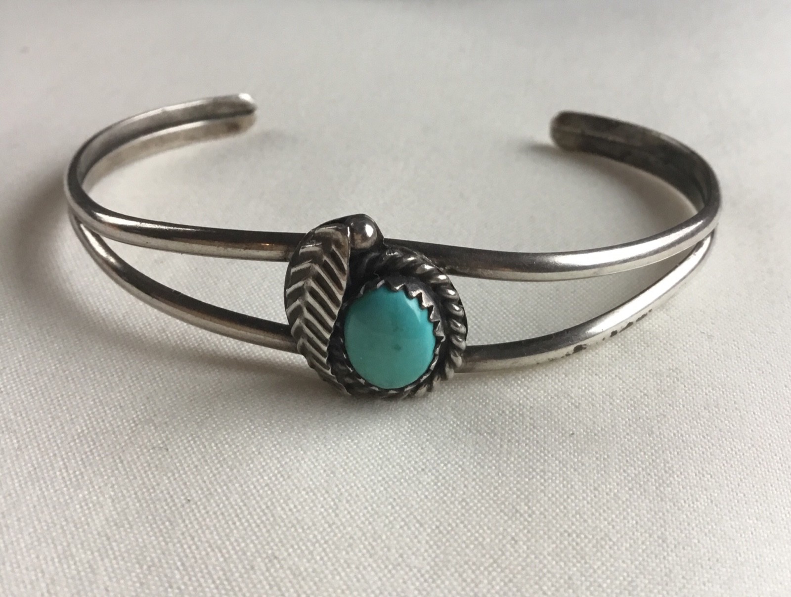 Vintage Turquoise Leaf Cuff Bracelet With Stone Southwestern Hand Crafted