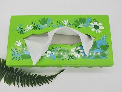 Vintage MCM Wolff Tissue Box Cover Holder Green Floral Acrylic