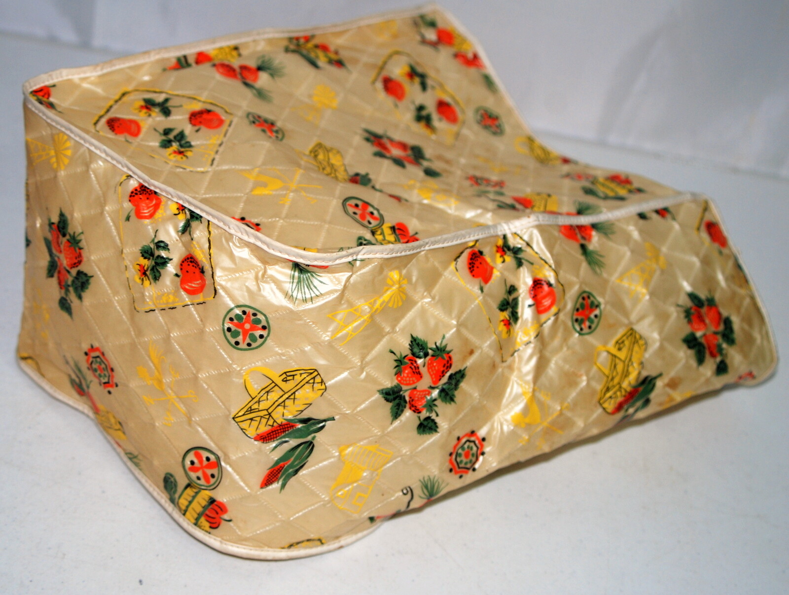 Vintage Blender Cover Vinyl Fruits Veggies Design Retro Kitchen Orange Yellow