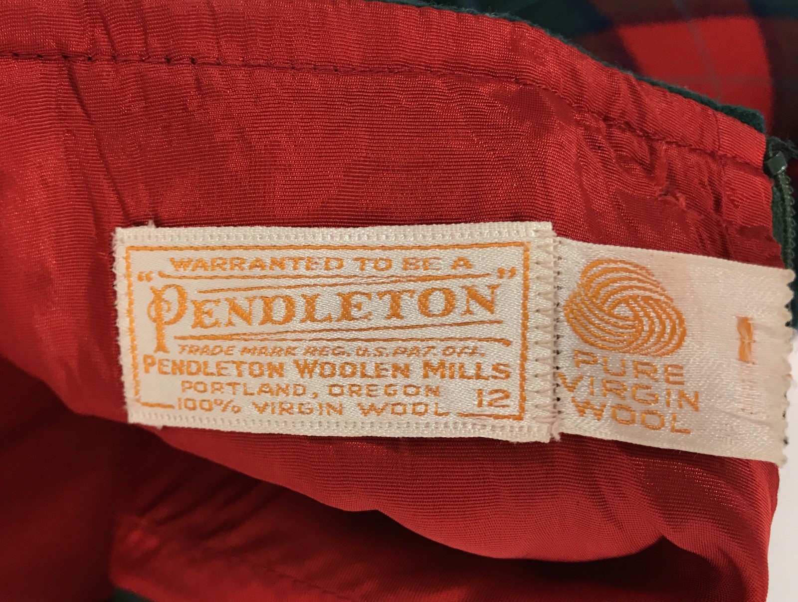 Vtg PENDLETON Skirt Girls Size 12 Red & Green Plaid 100% Wool Christmas Holiday