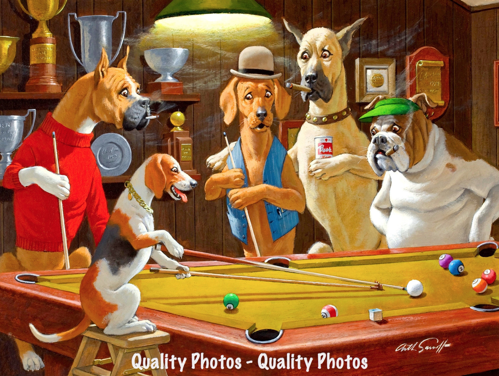 Beagle & Dogs Playing Pool 8.5x11" Photo Print Arthur Sarnoff Funny Dog