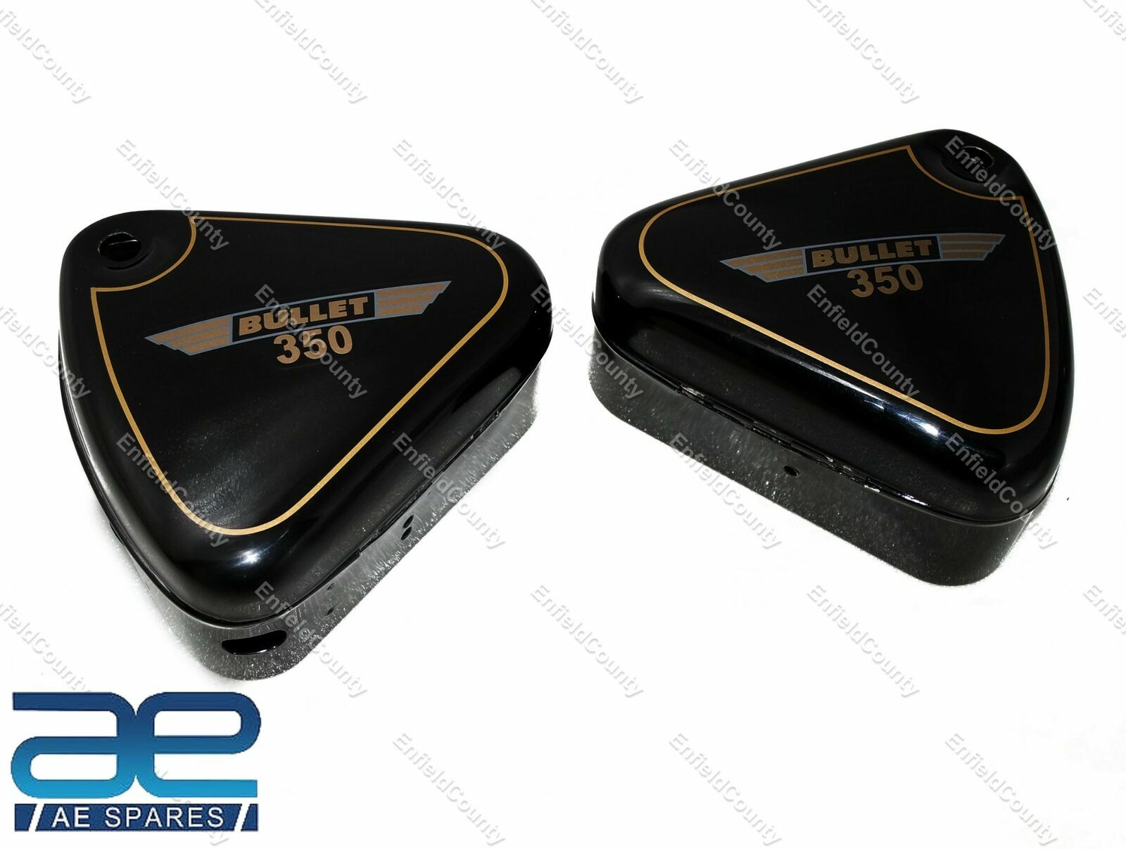 For Royal Enfield Bullet 350 Black Painted Curved Lid Steel Tool Boxes Pair 