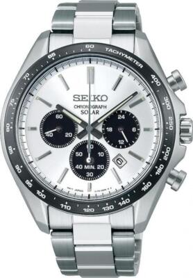 Pre-owned Seiko Selection Sbpy165 Panda White Dial Solar Analog Chronograph Men Watch