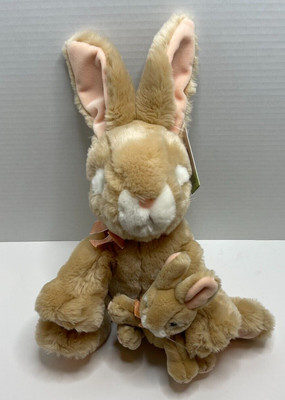 RUSS BERRIE Apricot Plush Bunny Rabbit & Baby Bunny-NWT