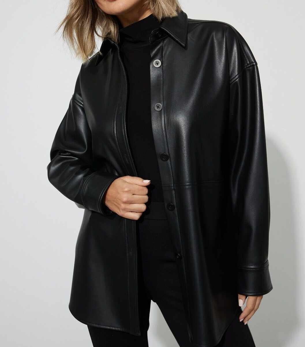 Joseph Ribkoff Womens Faux Leather Black Shirt Jacket Size M | eBay