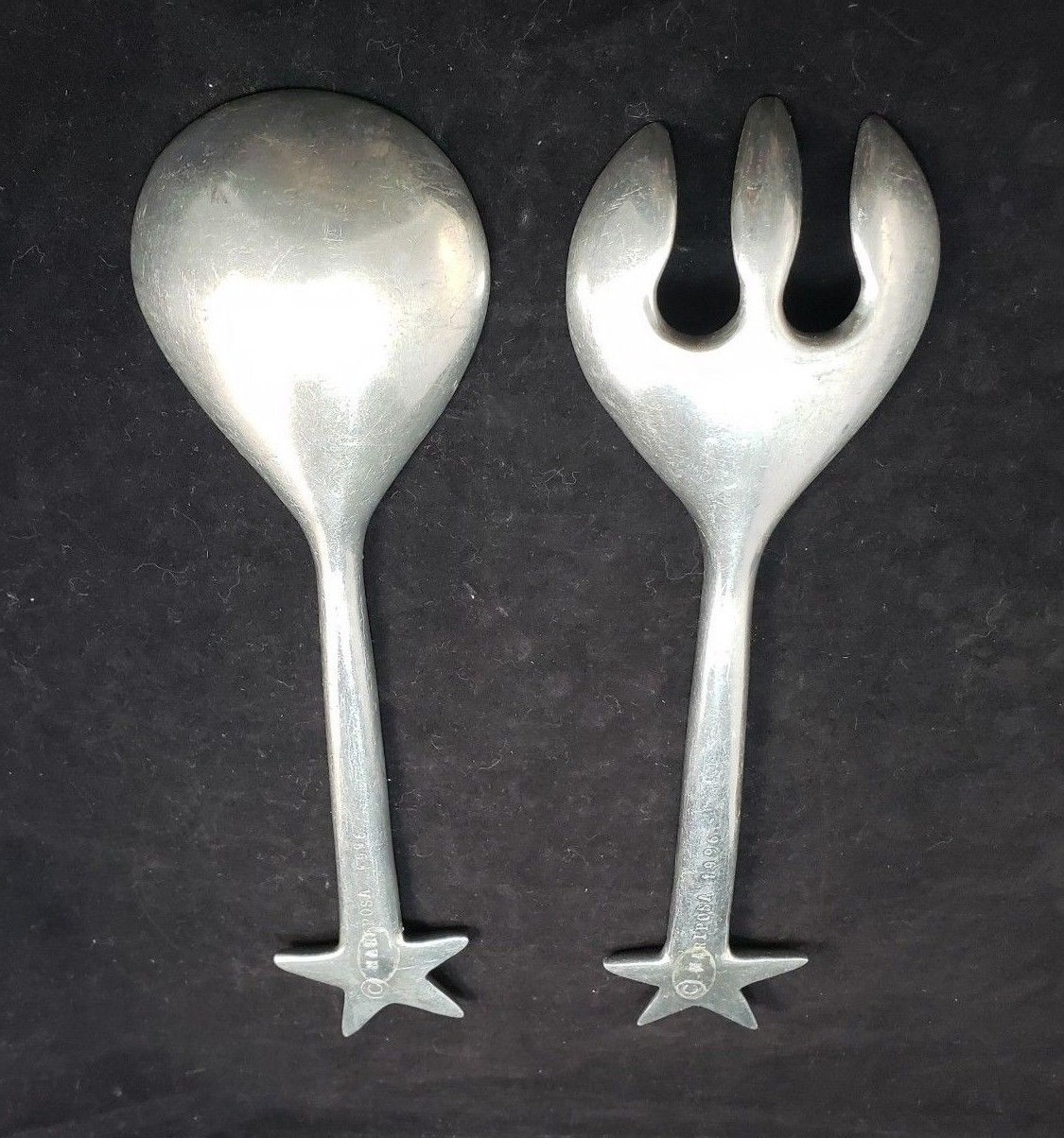 MARIPOSA 1996 Cast Aluminum Metal Star Salad Servers - Fork & Spoon Set 1996