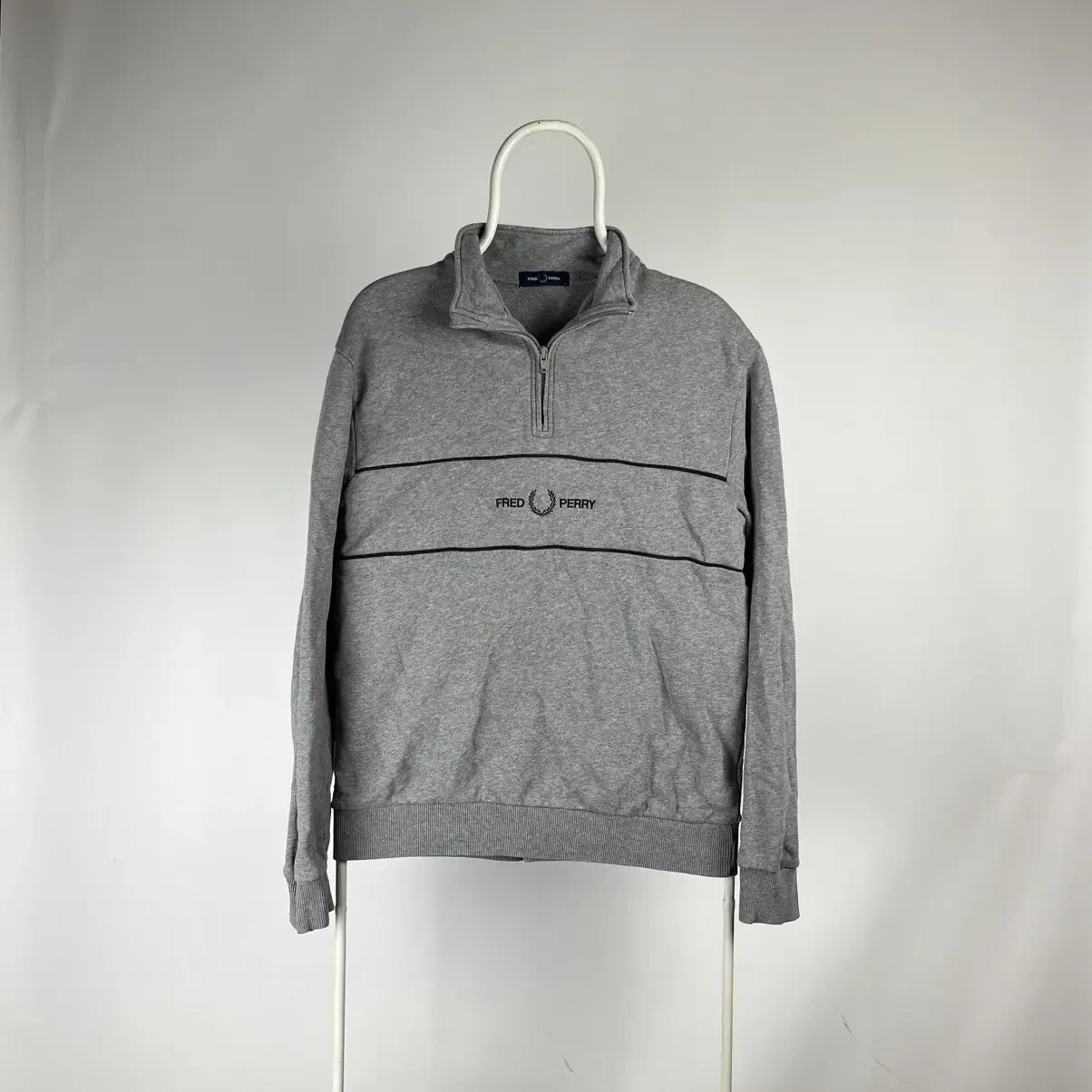 Fred Perry 1/4 Zip Sweatshirt Vintage Gray Men's Rare Retro