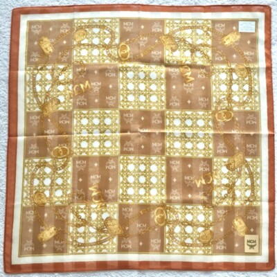 MCM mini scarf handkerchief Cotton brown women bag purse neck hair head purse