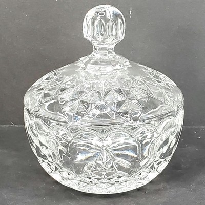 Cristal D'arques Lead Crystal Clear Candy Dish Knob Handle Vtg Decor