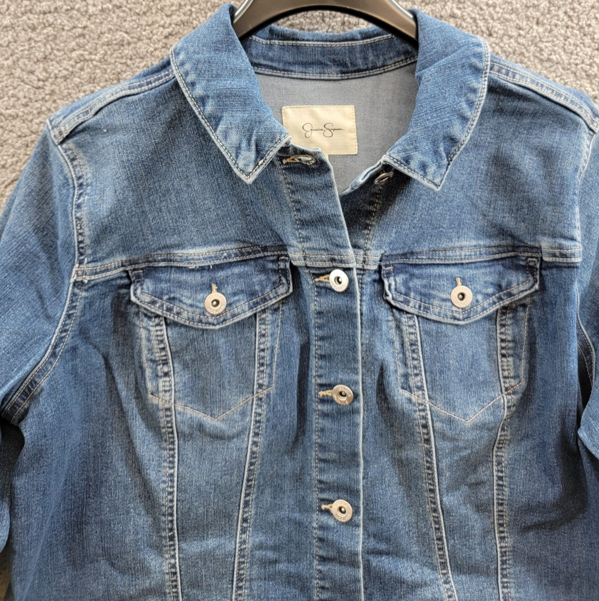 Jessica Simpson Trendy Plus Pixie Long Sleeve Denim Jacket Women's 1X Mercer - Picture 3 of 18